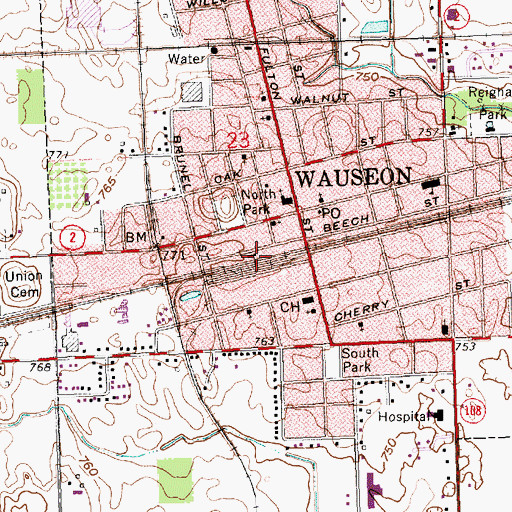Topographic Map of Depot Park, OH