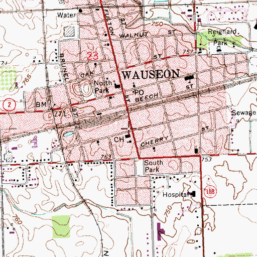 Topographic Map of Fulton County Administration Building, OH