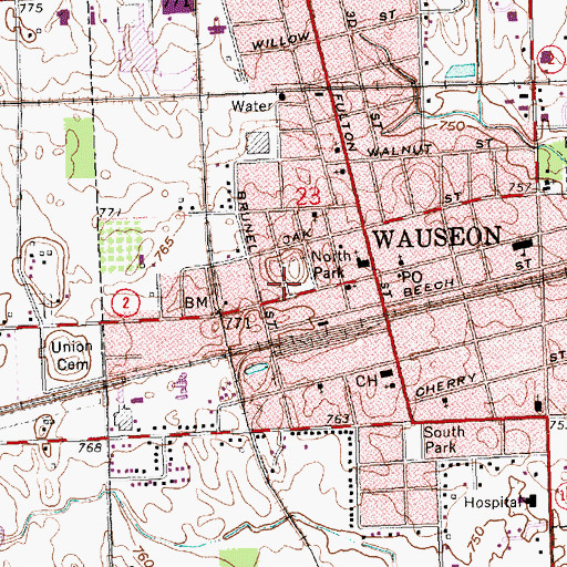 Topographic Map of Fulton County Historical Museum, OH