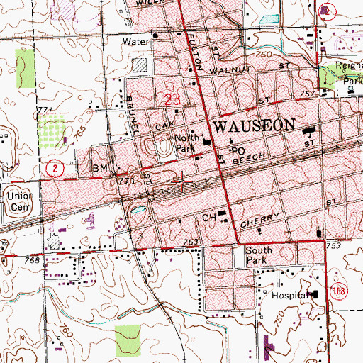 Topographic Map of Wauseon Depot, OH