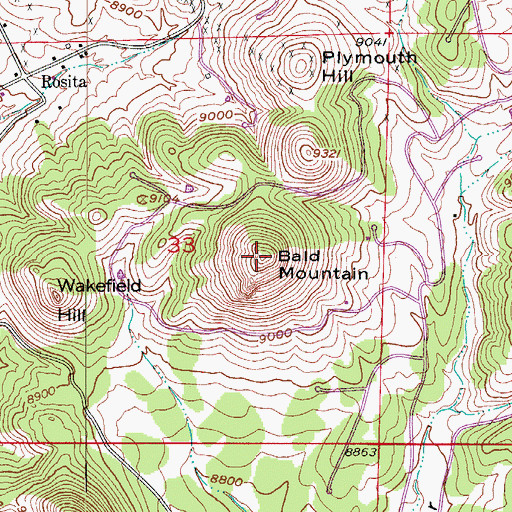 Topographic Map of Bald Mountain, CO