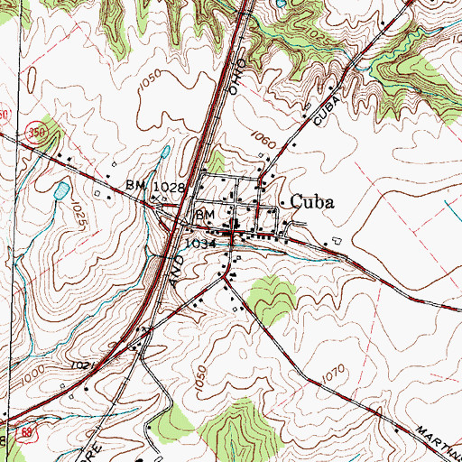 Topographic Map of Cuba Post Office, OH
