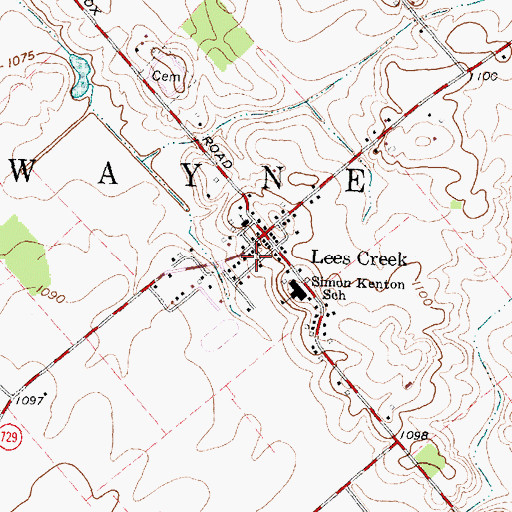 Topographic Map of Lees Creek Post Office, OH