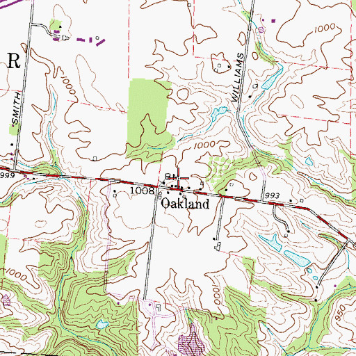 Topographic Map of Oakland Post Office (historical), OH