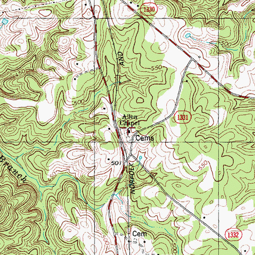 Topographic Map of Allens Chapel Church Cemetery, NC