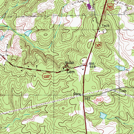 Topographic Map of Shiloh Church Cemetery, NC