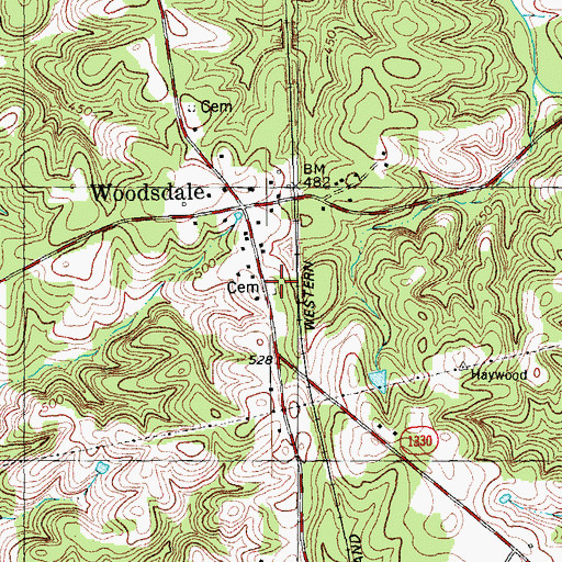 Topographic Map of Woodsdale Cemetery, NC