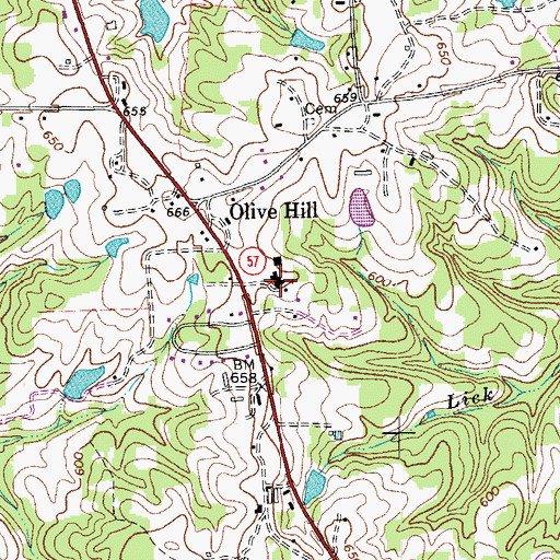 Topographic Map of Olive Hill School (historical), NC