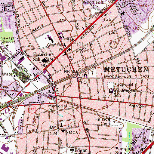 Topographic Map of Metuchen Colonial Cemetery, NJ