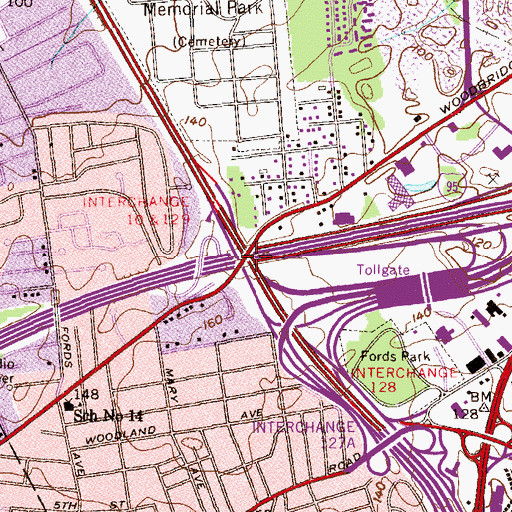 Topographic Map of Interchange 10 & 129, NJ