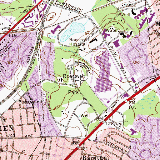 Topographic Map of Roosevelt County Park, NJ