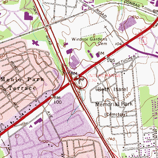 Topographic Map of Interchange 130, NJ