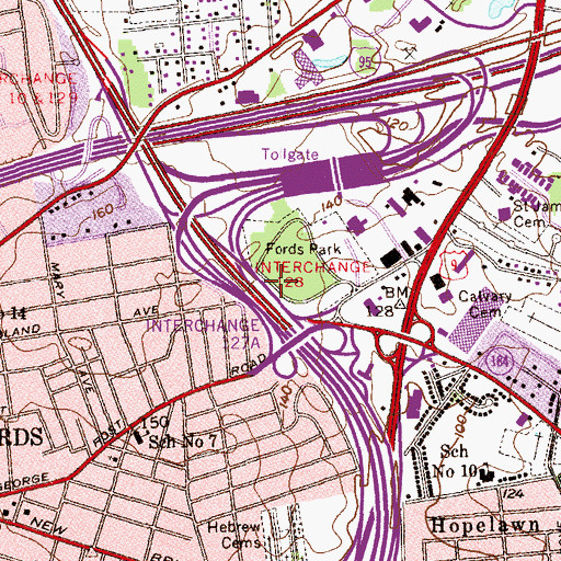 Topographic Map of Interchange 128, NJ