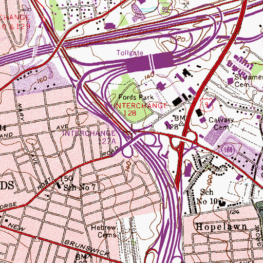 Topographic Map of Interchange 127A, NJ