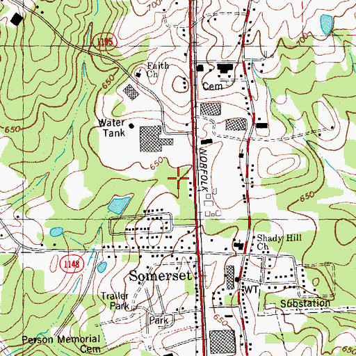 Topographic Map of Roxboro Market Place Shopping Center, NC