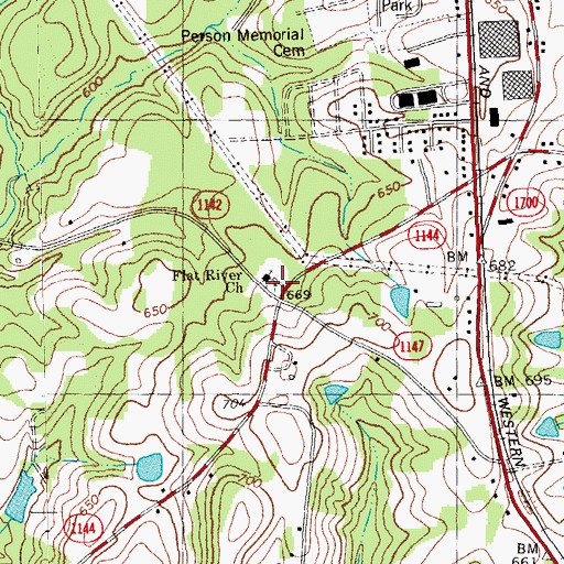 Topographic Map of Flat River Primitive Baptist Church Cemetery, NC