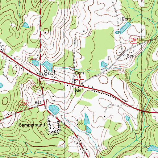 Topographic Map of Surl Church Cemetery, NC