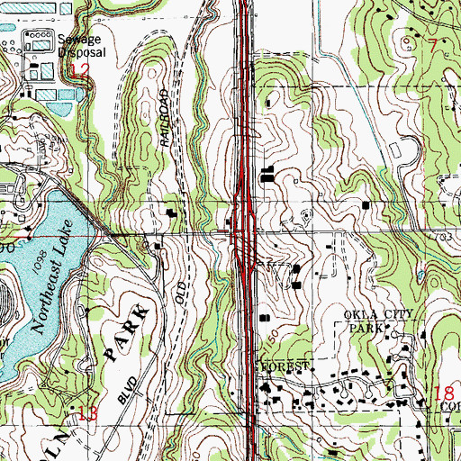 Topographic Map of Interchange 132A, OK