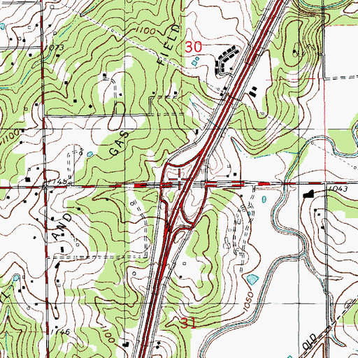Topographic Map of Interchange 135, OK