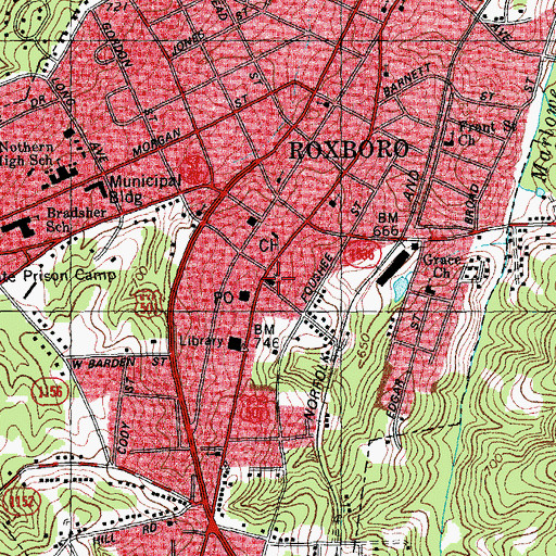 Topographic Map of First Baptist Church, NC