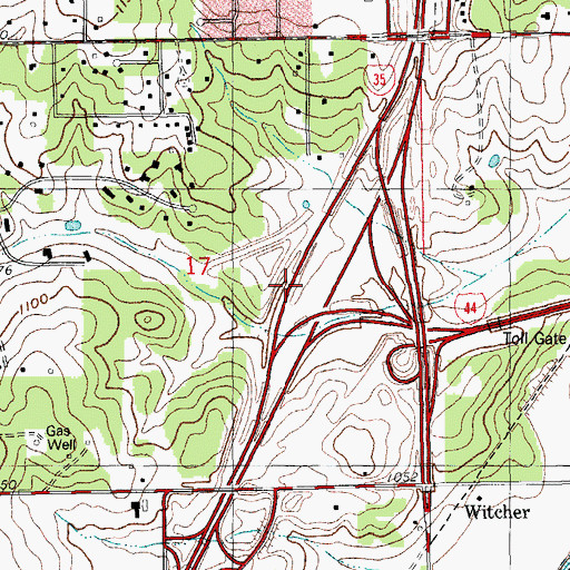 Topographic Map of Interchange 138A, OK