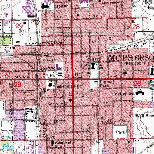 Topographic Map of McPherson Post Office, KS
