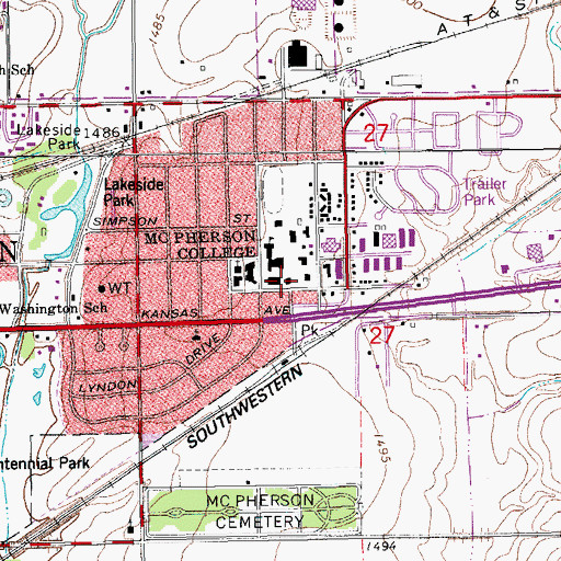 Topographic Map of McPherson College Beeghly Hall, KS