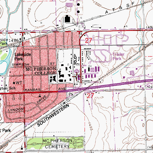 Topographic Map of McPherson College Bittinger Hall, KS