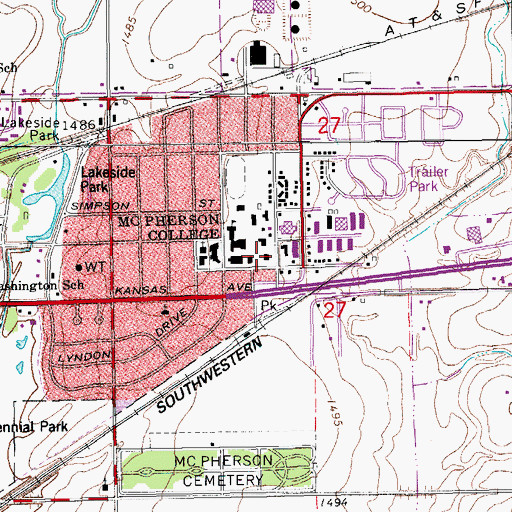 Topographic Map of McPherson College Hess Fine Arts Center, KS