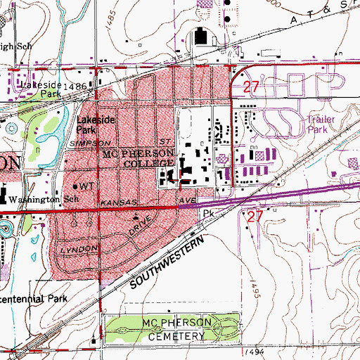 Topographic Map of McPherson College Hoffman Student Union, KS