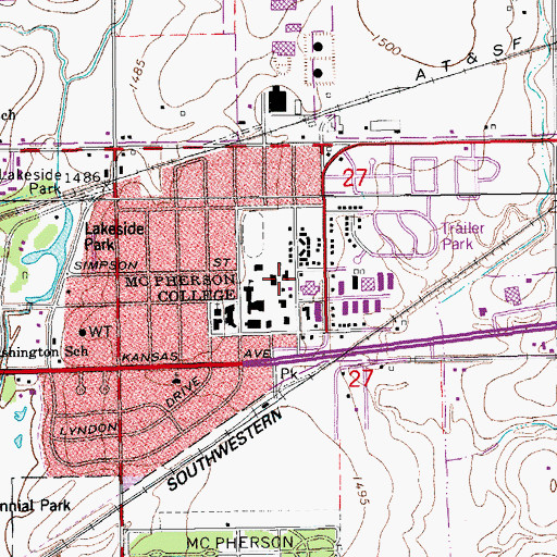 Topographic Map of McPherson College Melhorn Science Hall, KS