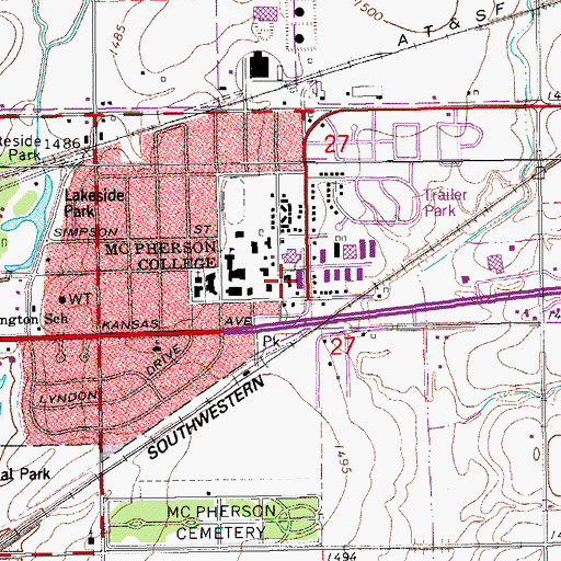 Topographic Map of McPherson College Metzler Residence Hall, KS