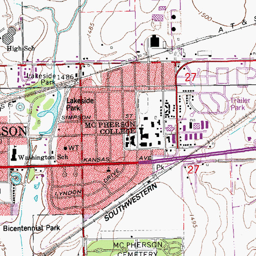 Topographic Map of McPherson College Miller Library, KS