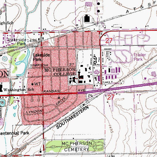 Topographic Map of McPherson College Mingenback Theatre, KS