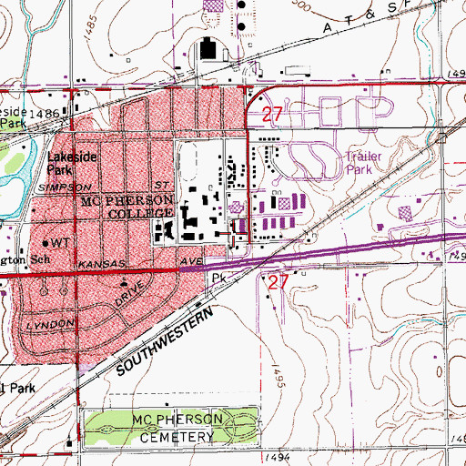 Topographic Map of McPherson College Morrison Hall, KS
