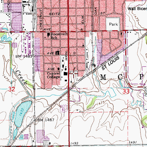 Topographic Map of Central Christian College of Kansas Kline Hall, KS