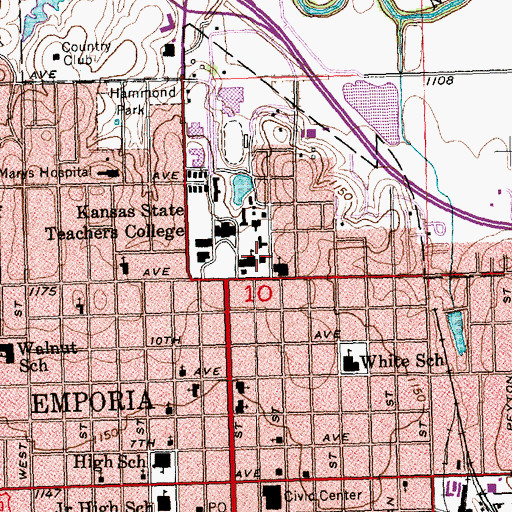 Topographic Map of Emporia State University Beach Music Hall, KS