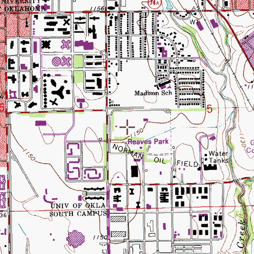 Topographic Map of Reeves Park, OK