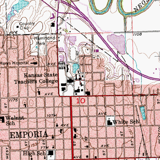 Topographic Map of Emporia State University King Hall, KS