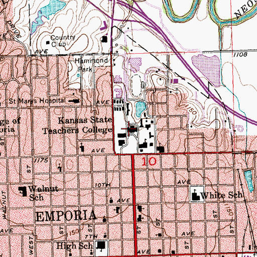 Topographic Map of Emporia State University Plumb Hall, KS