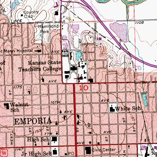Topographic Map of Emporia State University Roosevelt Hall, KS