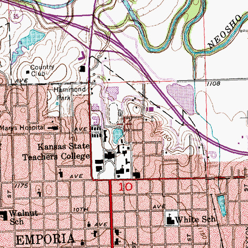 Topographic Map of Emporia State University Twin Towers Complex, KS