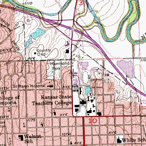 Topographic Map of Emporia State University Visser Hall, KS