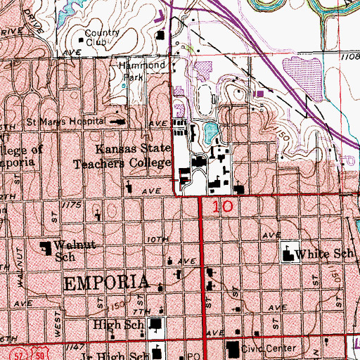 Topographic Map of Emporia State University William Allen White Library, KS