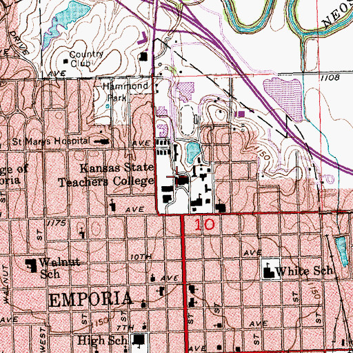Topographic Map of Emporia State University Albert Taylor Hall, KS
