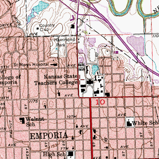 Topographic Map of Emporia State University Cram Science Hall, KS