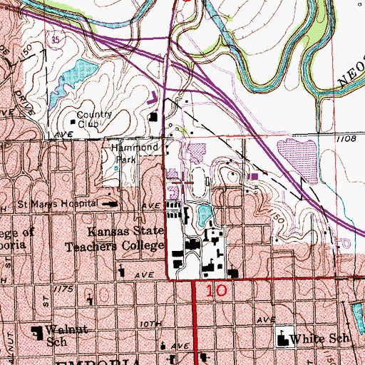 Topographic Map of Emporia State University Hutchinson Family Pavilion, KS