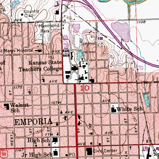Topographic Map of Roosevelt High School (historical), KS