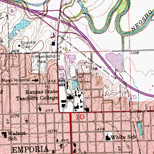 Topographic Map of Emporia State University Singular - Trusler Hall, KS