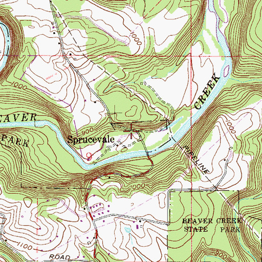 Topographic Map of Sprucevale Post Office (historical), OH